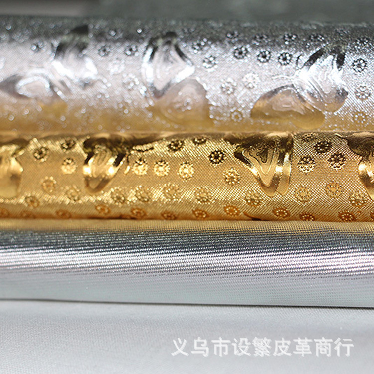 设繁箱包金银PVC革供应   蝴蝶图案手套坐垫人造皮革面料批发