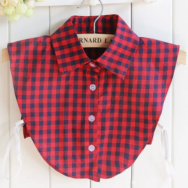 Autumn and winter women's red cotton plaid fake collar polyester cotton pointed collar Plaid fake collar shirt women Wholesale