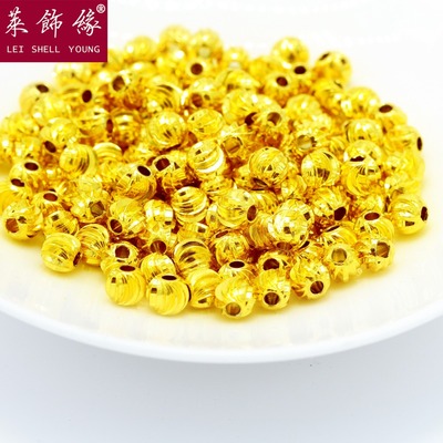 串珠diy手工配件 沙金车花磨砂厚金西瓜珠子纯黄铜镀金散珠