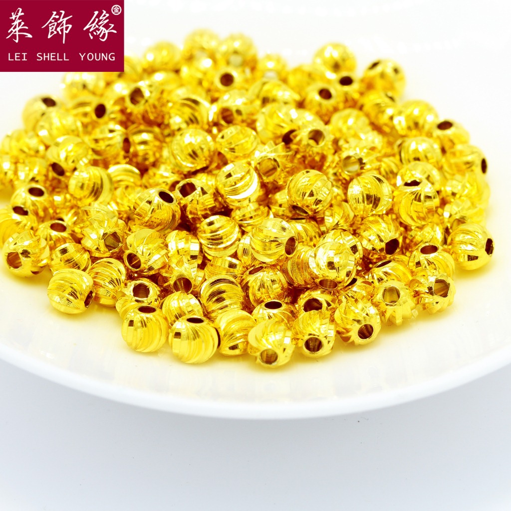 串珠diy手工配件 沙金车花磨砂厚金西瓜珠子纯黄铜镀金散珠