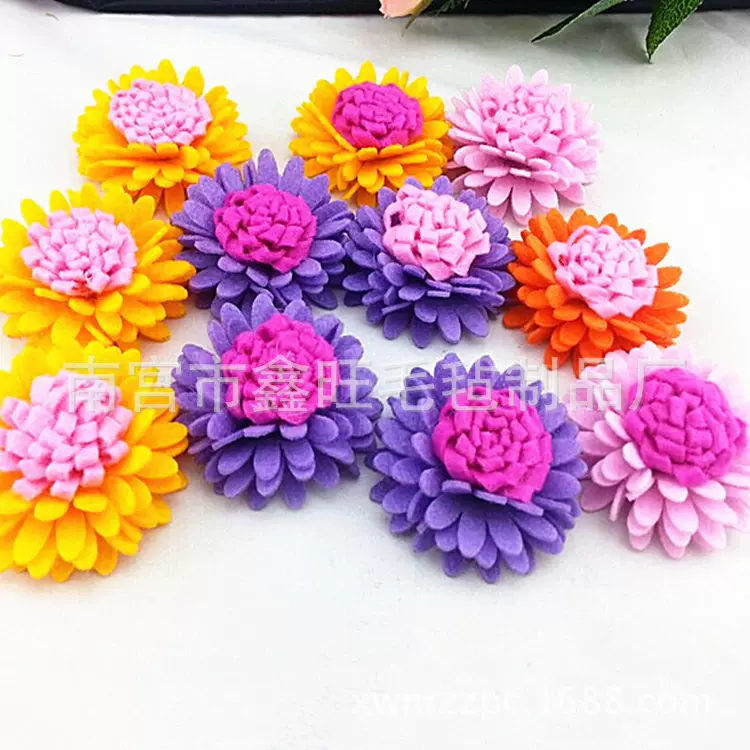 厂家定做批发直径4cm-6cm-8cm服装玩具鞋帽辅料毛毡玫瑰花朵胸花