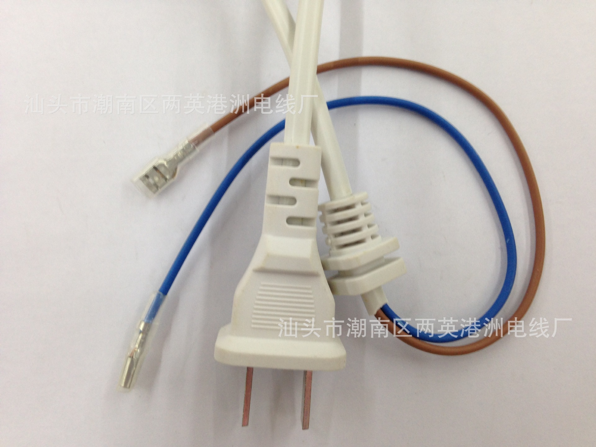 扁插带4.8端子插头线 ccc两芯白色电源线 扁插2脚连接线