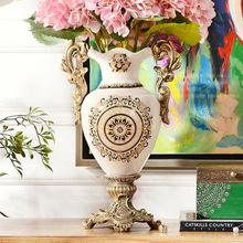 创意欧式双耳奖杯落地陶瓷花瓶工艺品家居软装陶瓷摆件装饰花瓶