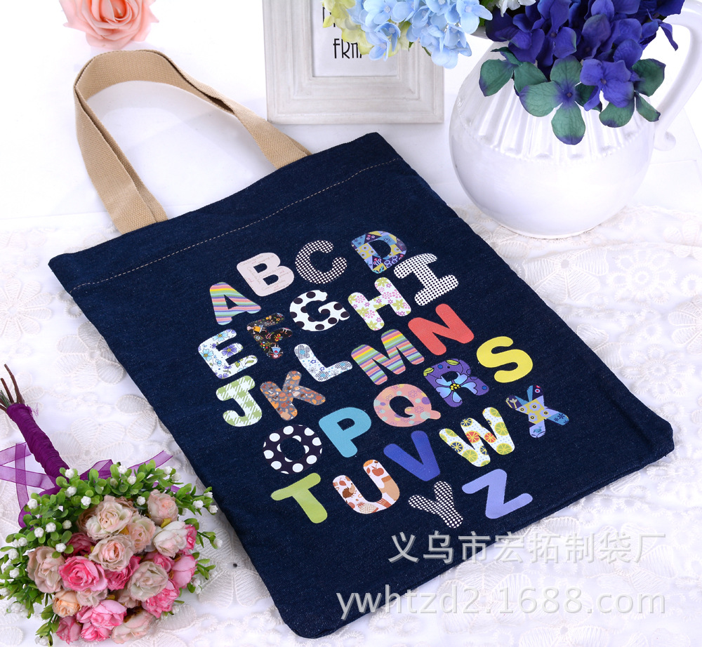 供应儿童水洗牛仔布袋补课手提袋 卡通现货帆布袋 一件代发