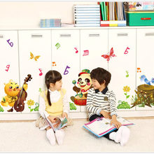 新款兒童房沙發背景組合牆貼批發貓頭鷹熊貓動物音樂會貼畫AY9246