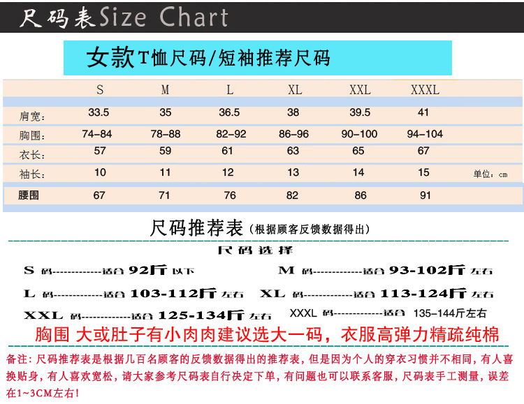 女款尺寸表