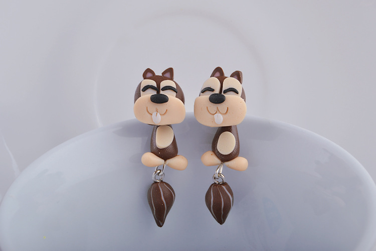 Außenhandels Schmuck Weiche Keramik Cartoon Eichhörnchen Tier Split Ohrringe Ohrringe display picture 7
