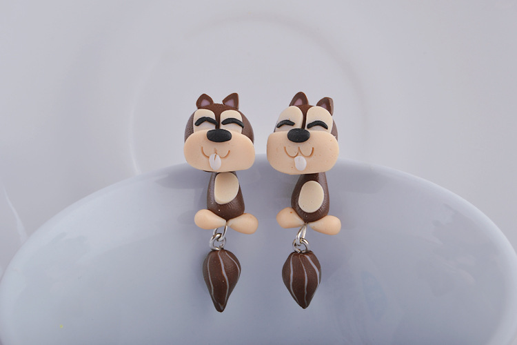 Jewelry Soft Clay Cartoon Squirrel Animal Split Earrings Wholesale Nihaojewelry display picture 7