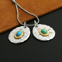 批发S925纯银饰品复古泰银男女款日韩手工老鹰镶铜绿松石陨石吊坠