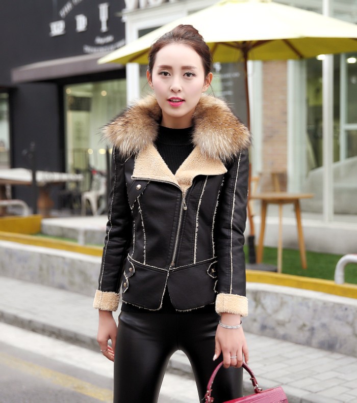 厂家批发韩版创意款毛领 皮衣 皮毛一体外套时尚潮人女皮夹克皮衣