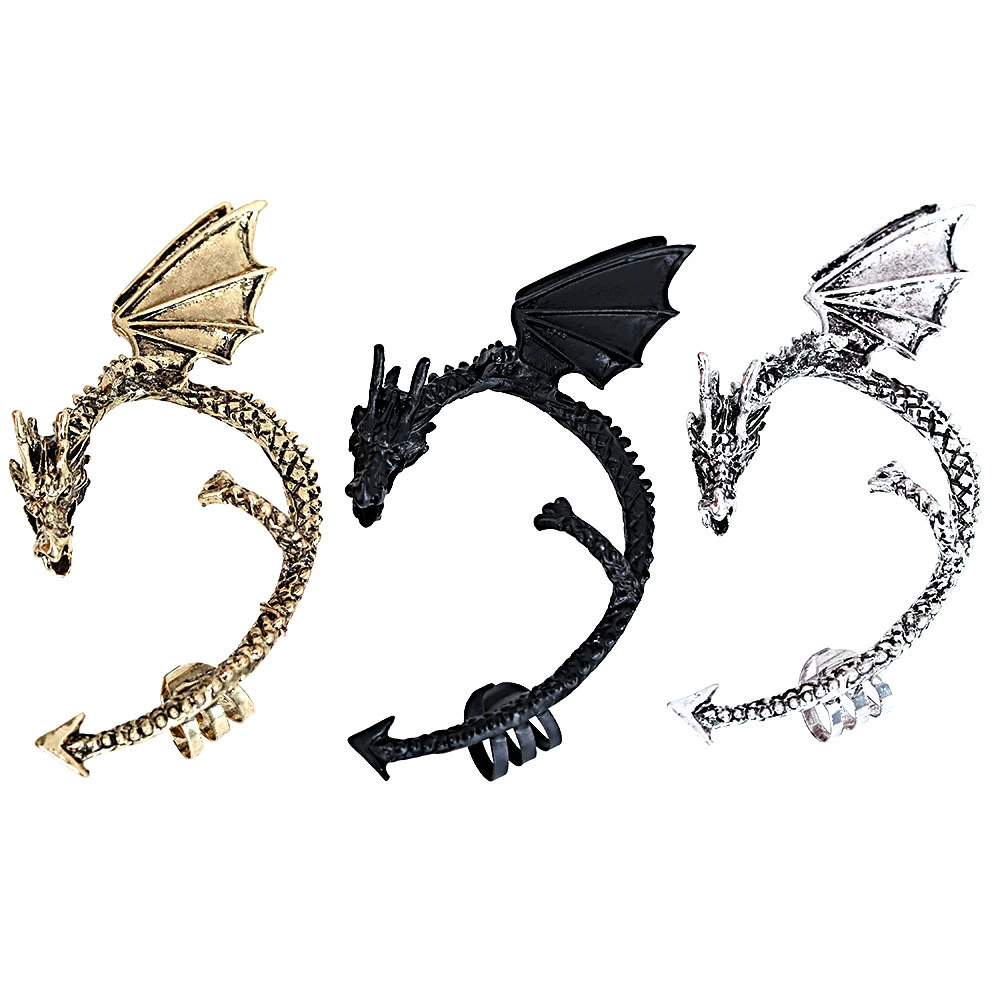 Ear Clip Earrings, Retro Dragon Design, Alloy Bronze-Plated, No Piercing, 6.5×4.3 cm