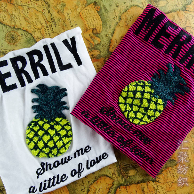 特种电脑绣花 三合一平绣+毛巾绣 裁片绣 菠萝毛巾绣 绣花