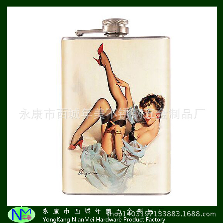 水转印系列人物美女图案不锈钢酒壶外贸酒壶