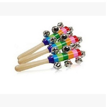Wooden material baby toys Colorful rattle cross bell Newborn early education musical instrument