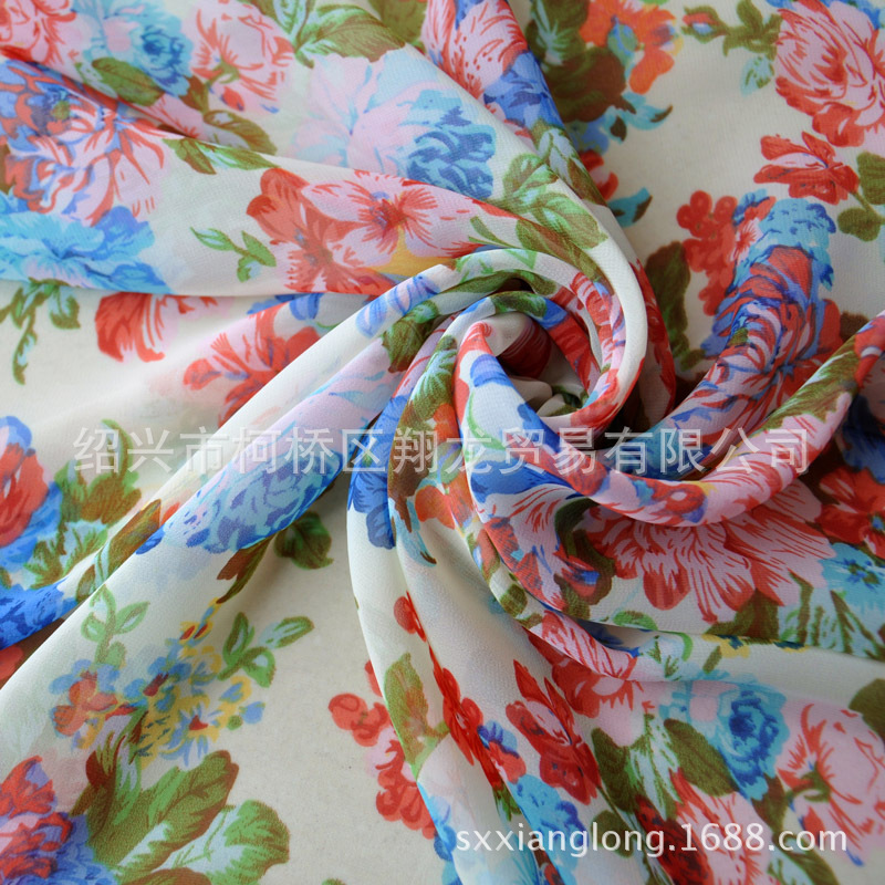 【翔龙印花 XL517】新品 时尚百合花卉雪纺印花连衣裙面料