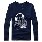 简男2016秋季新款男装耳机男式长袖T恤大码男士韩版印花t恤打底衫