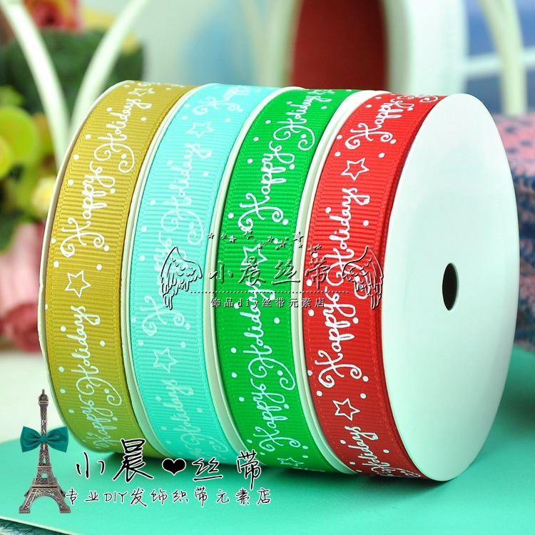 义乌姚明手工diy外贸出口发饰配饰烘焙包装经典圣诞快乐织带批发