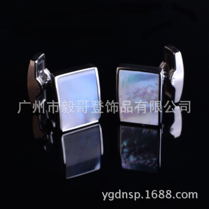 新款手工珍珠贝袖扣,百搭英伦多福袖扣AC6261-B长方形不锈钢袖扣