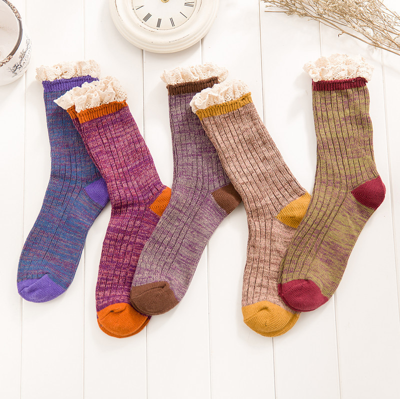 Foreign trade women's socks retro lace pile socks lace cotton socks thick line autumn and winter knitted socks socks