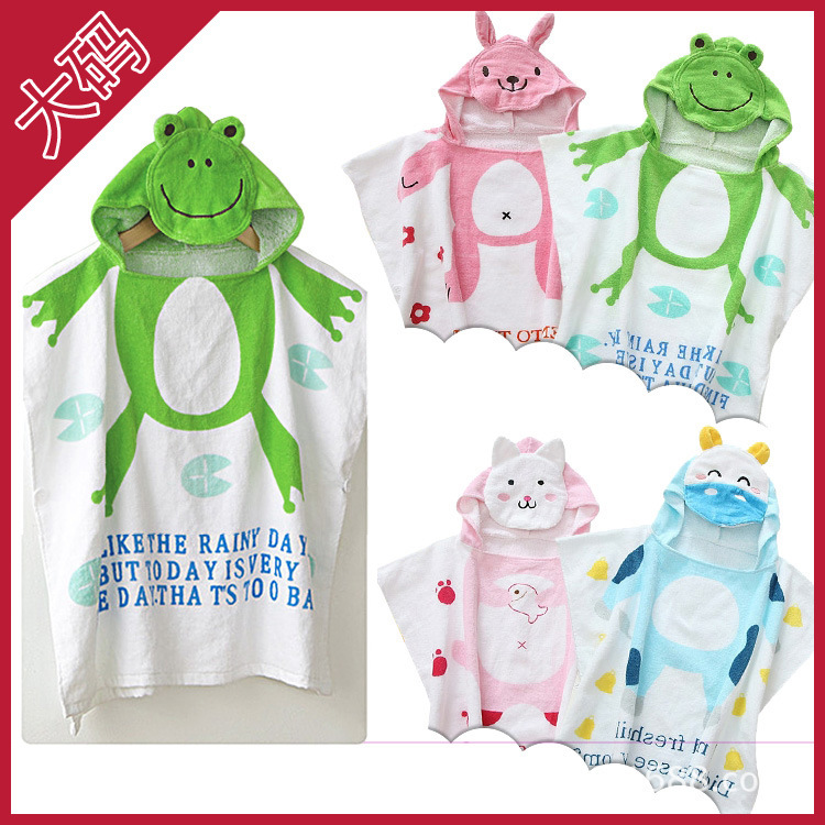 加大加厚纯棉带帽儿童浴巾斗篷 厂家直销 出口日韩