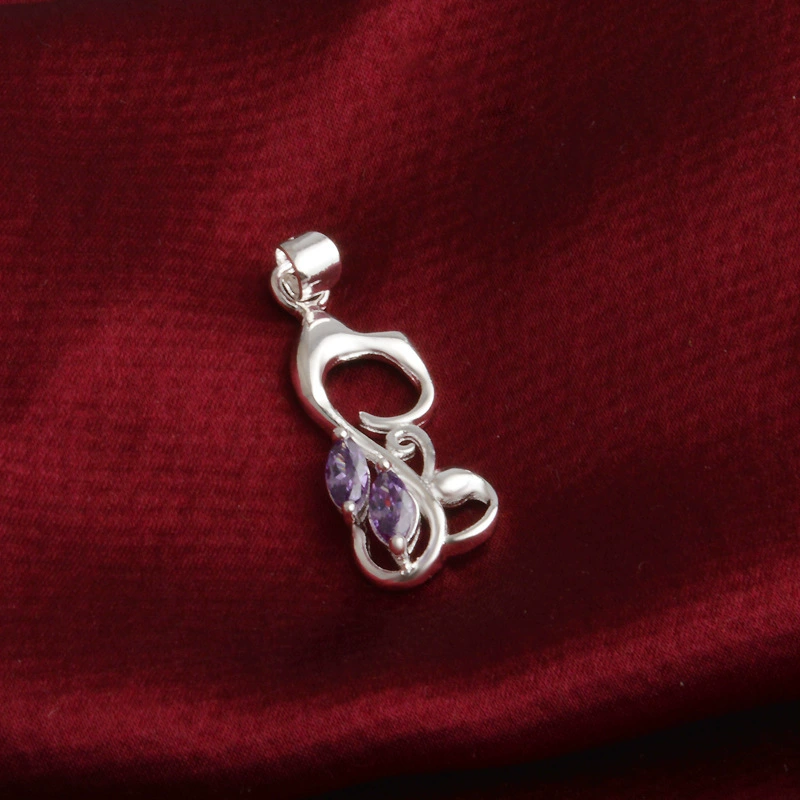 Серебряное plated? Wait 'Ins silver plated super flash amethyst cat necklace wholesale hibiscus stone jewelry clavicle chain pendant'