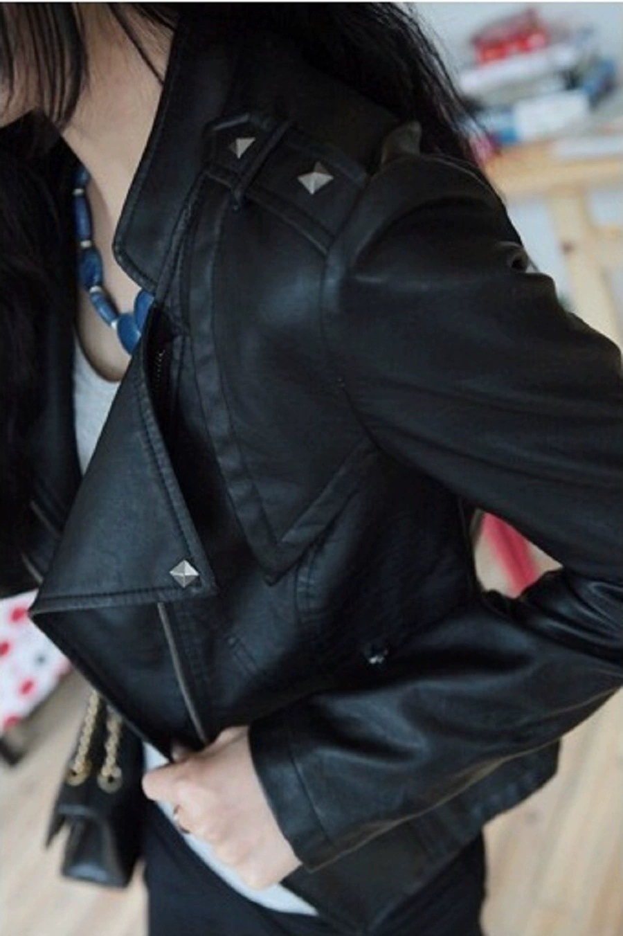 Demi-season polyurethane short fitted jacket, Korean style