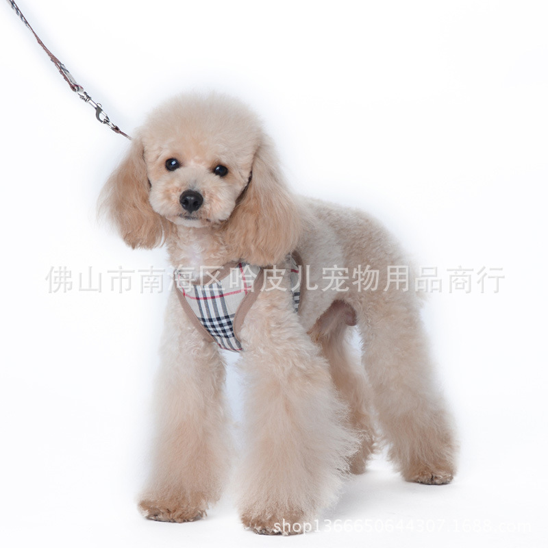 速卖通热卖经典格子宠物胸背带 舒适透气宠物胸背牵引绳套装 现货|ms