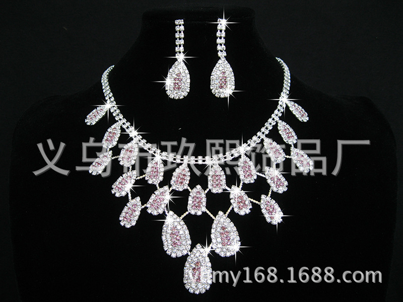 jewellery set白色水钻新娘项链耳环结婚纱配饰套链装 水滴型
