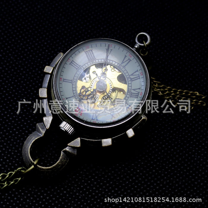 外貿貨源批發 經典復古圓球透明機械懷表掛表項鏈表時尚吊飾