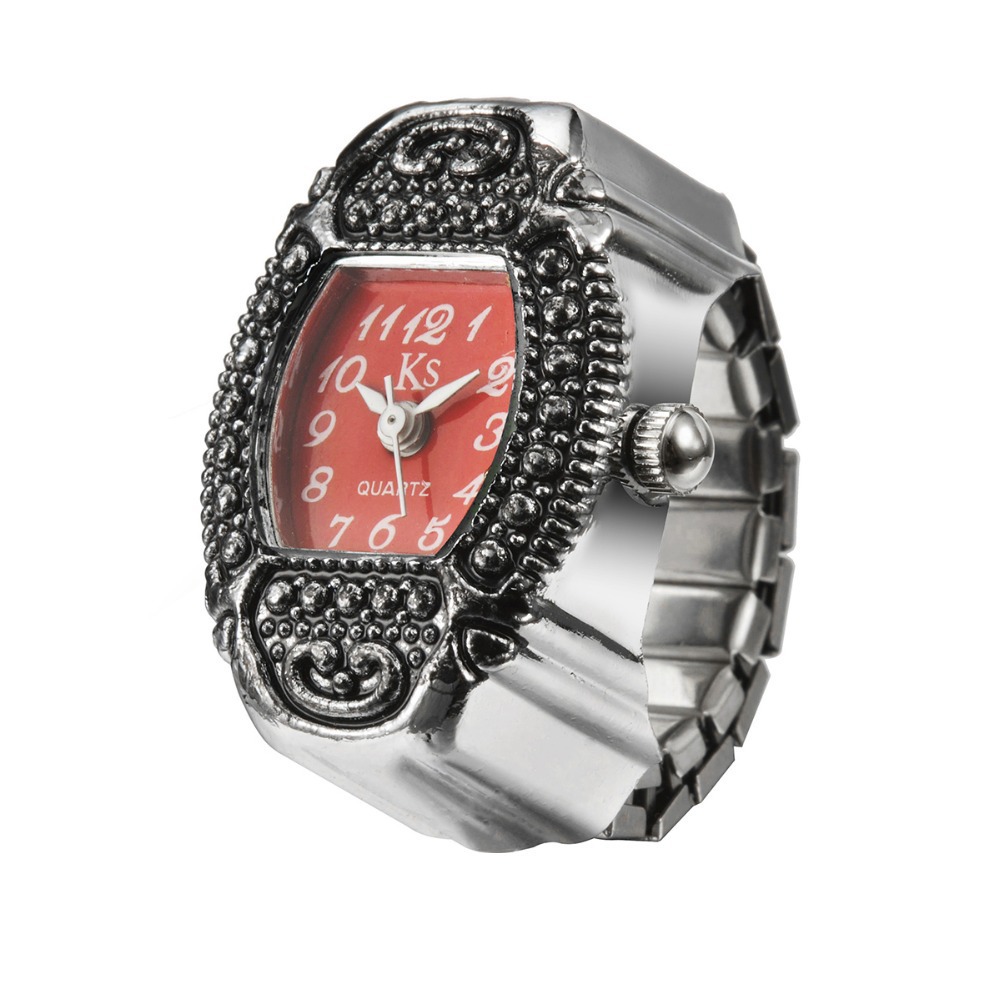 Quartz Movement Geometric Pattern Vintage Style Geometric Quartz Watch Rings