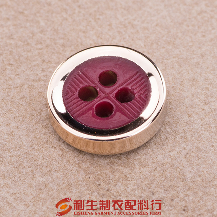 利生现货  甄品11.5mm四眼UV电镀衬衫纽扣 酒红色时装扣子