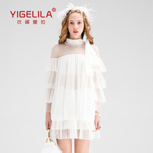 YIGELILA2020夏季新品网纱喇叭袖蛋糕裙61305