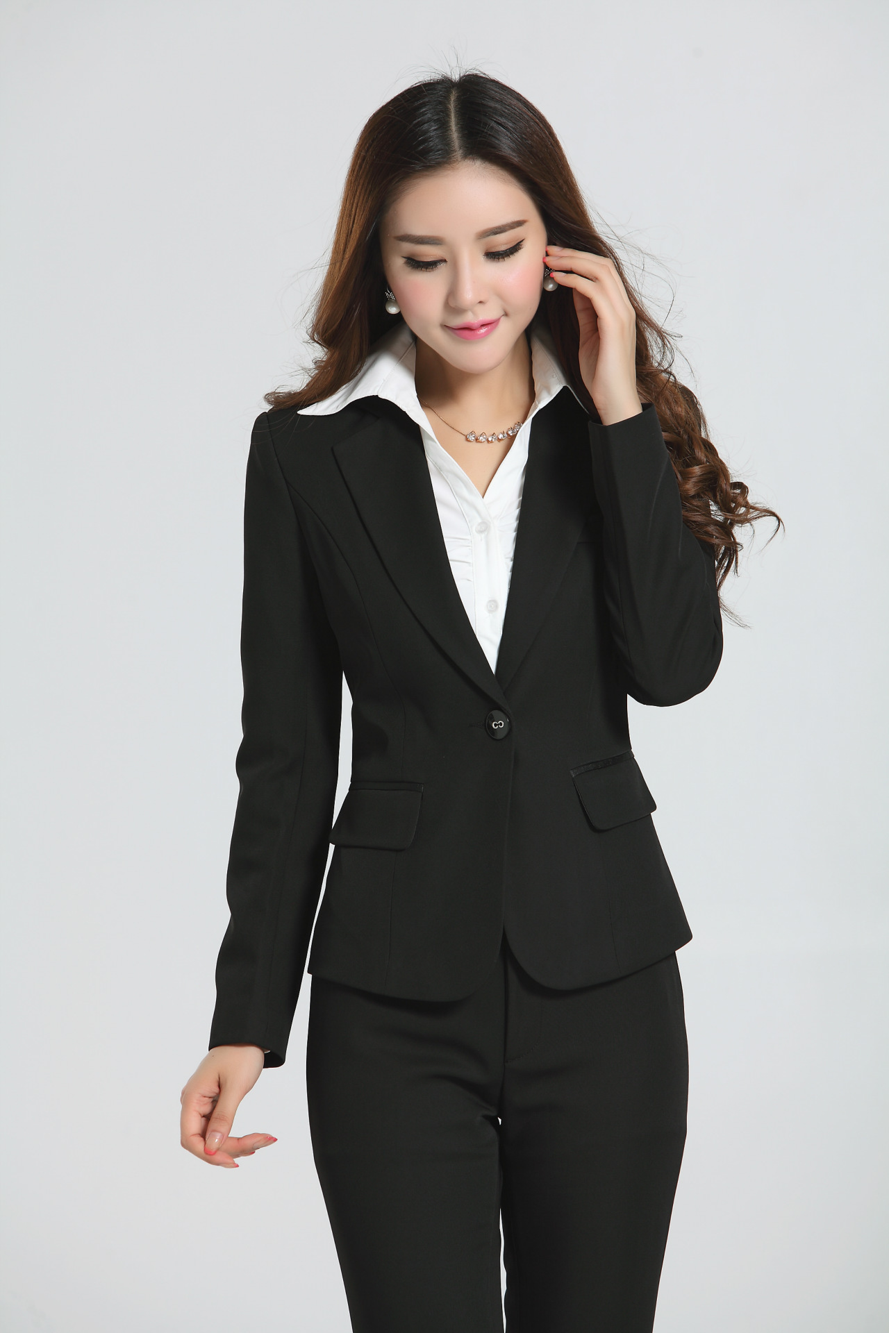 职业装_2015秋冬韩版职业装套装酒店美容师面