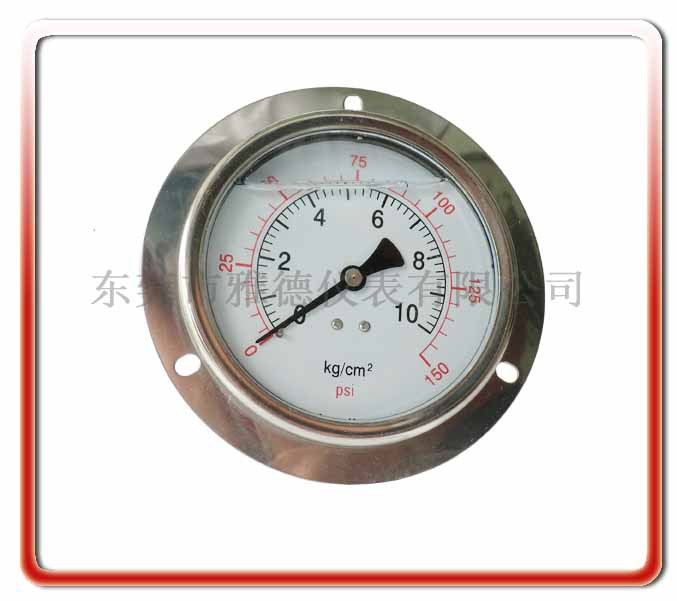 压力表厂家直销100MM轴向带边全不锈钢压力表耐震压力表