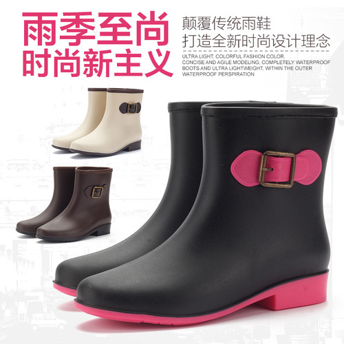 Fashionable high-end rain boots thickened women's non-slip PVC mid-calf Martin rain boots waterproof shoes rubber shoes overshoes snow boots