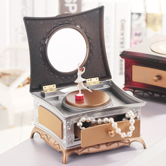 Classic Dressing Table with Rotating Girl Music Box, Includes Makeup Mirror and Drawer — Couples' Eight-Melody Music Box, Perfect Student Gift for Street Vendors