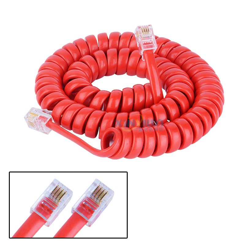 Телефонная трубка Красная 3 м телефонная кривая ручка линии 4P4C RJ9 телефонная пружинная линия