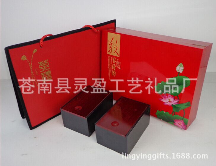 厂家供应 茶礼双罐木盒皮革手提袋 高档皮革礼品袋 环保无纺布