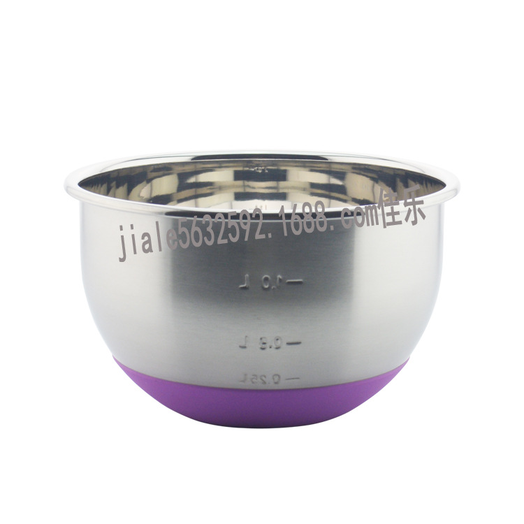 欧式加深加厚不锈钢碗沙拉盆 带刻度搅拌碗色拉盆 彩色硅胶底