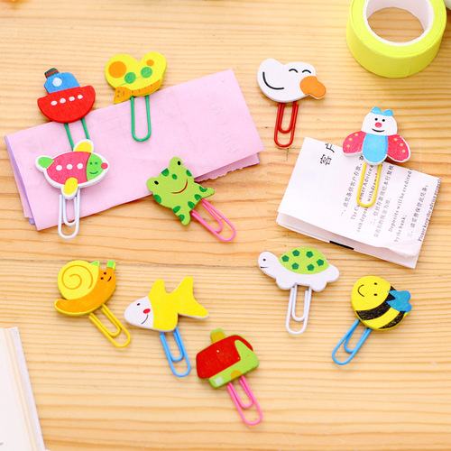 Factory Wholesale Cartoon Wooden Clothespins Cute Animal Colorful Book Clips Bookmark Office Stationery Supplies