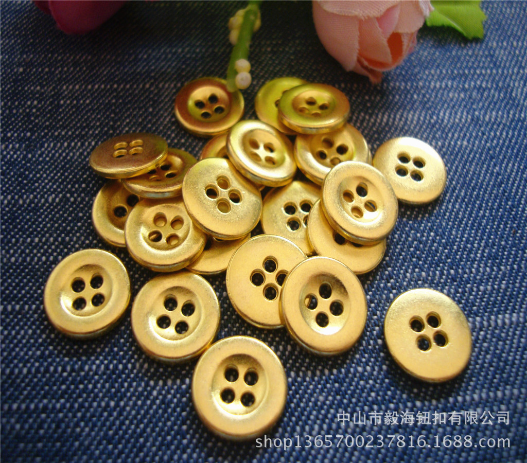 现货金属圆形衬衫纽扣 11mm金色扣子 高档合金四眼钮扣衬衣扣子-阿里巴巴