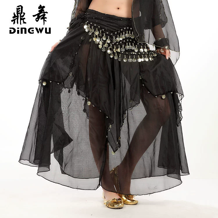 Оптовая юбка для belly dance женская взрослая индийская длинная юбка с подвесной монетой шифон длинная пряжа юбка