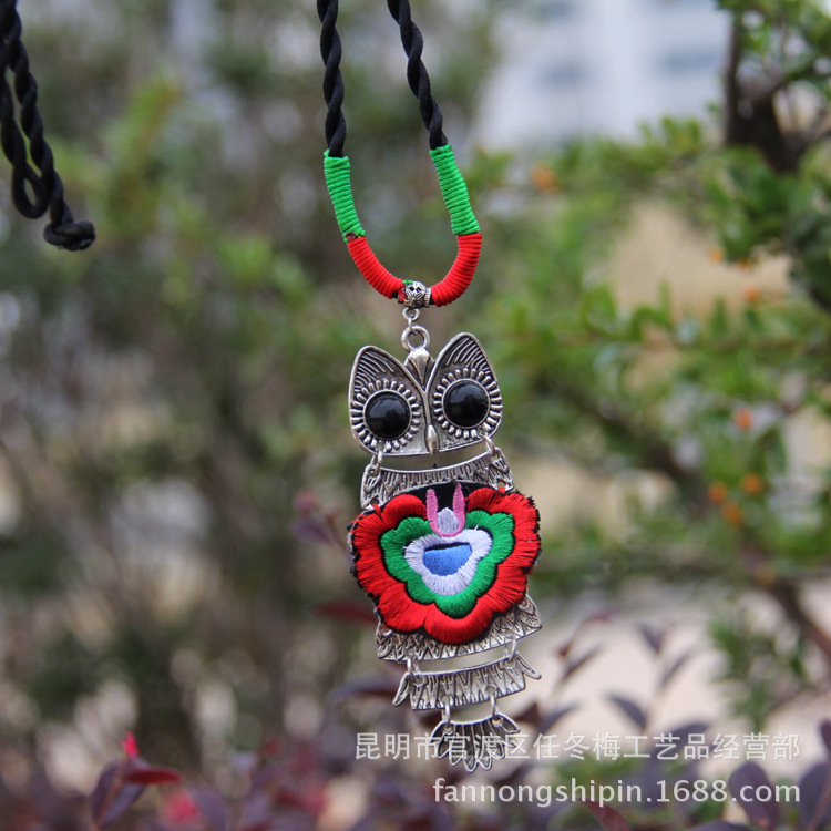 中国风贴花猫头鹰毛衣链