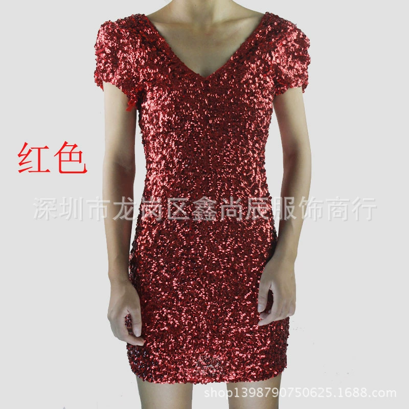 Suit, nail sequins, sexy short sleeve dress