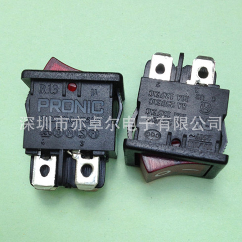 台湾普尼克 PRONIC原装正品 船型开关 翘板开关 R131-22C-13P红灯