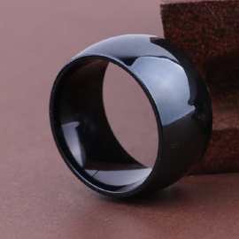 黑色 欧美加宽不锈钢戒指 钛钢指环 男扳指 义乌饰品批发 12MM