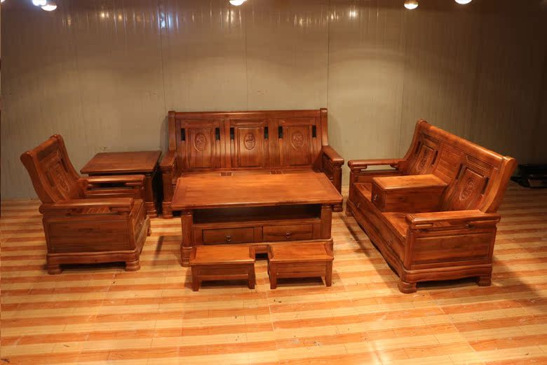7件套实木沙发 单人三人组合沙发 实木中式沙发 香樟木沙发668
