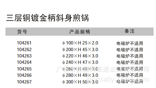 104261三層銅鍍金柄斜身煎鍋規格