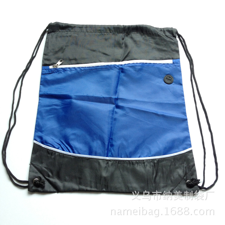210D加密牛津布拼接束口背袋 附耳机孔 涤纶创意双肩抽绳袋加工