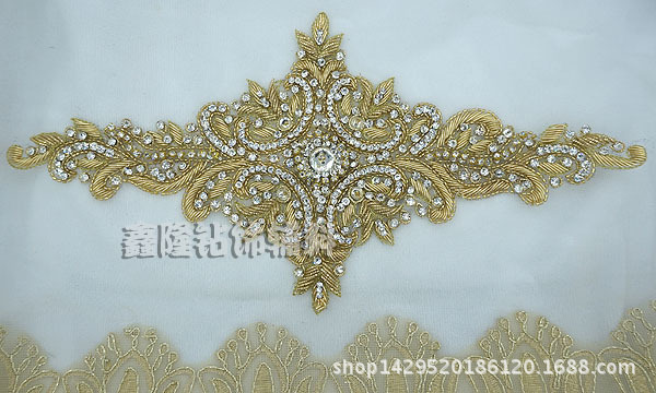民族风礼服婚纱裤手工印度丝金水钻银丝刺绣腰带花服装辅料头配饰|ru